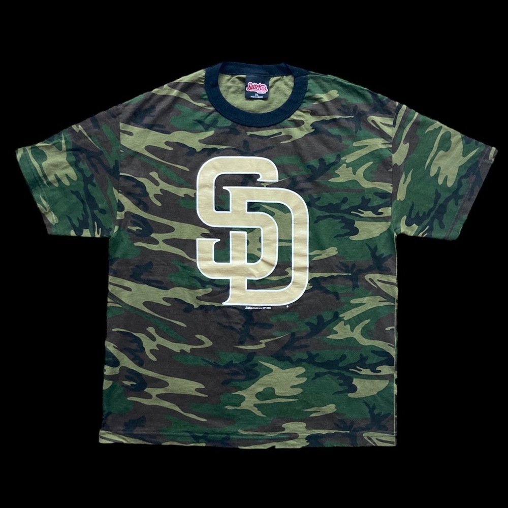 Vintage 2005 San Diego Padres Camouflage Tee MLB Baseball camo Y2K stitches